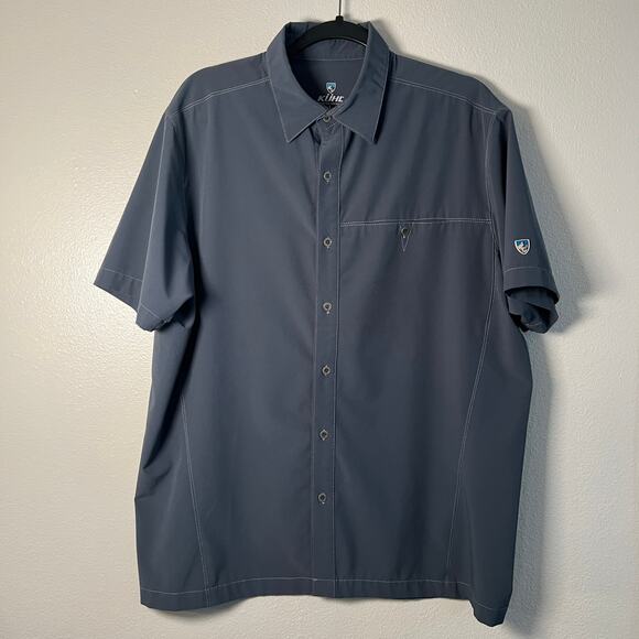 KUHL Short Sleeve Button Down - Tufflex - Mens Large - Blue/Gray Tech Fabric - Picture 1 of 8